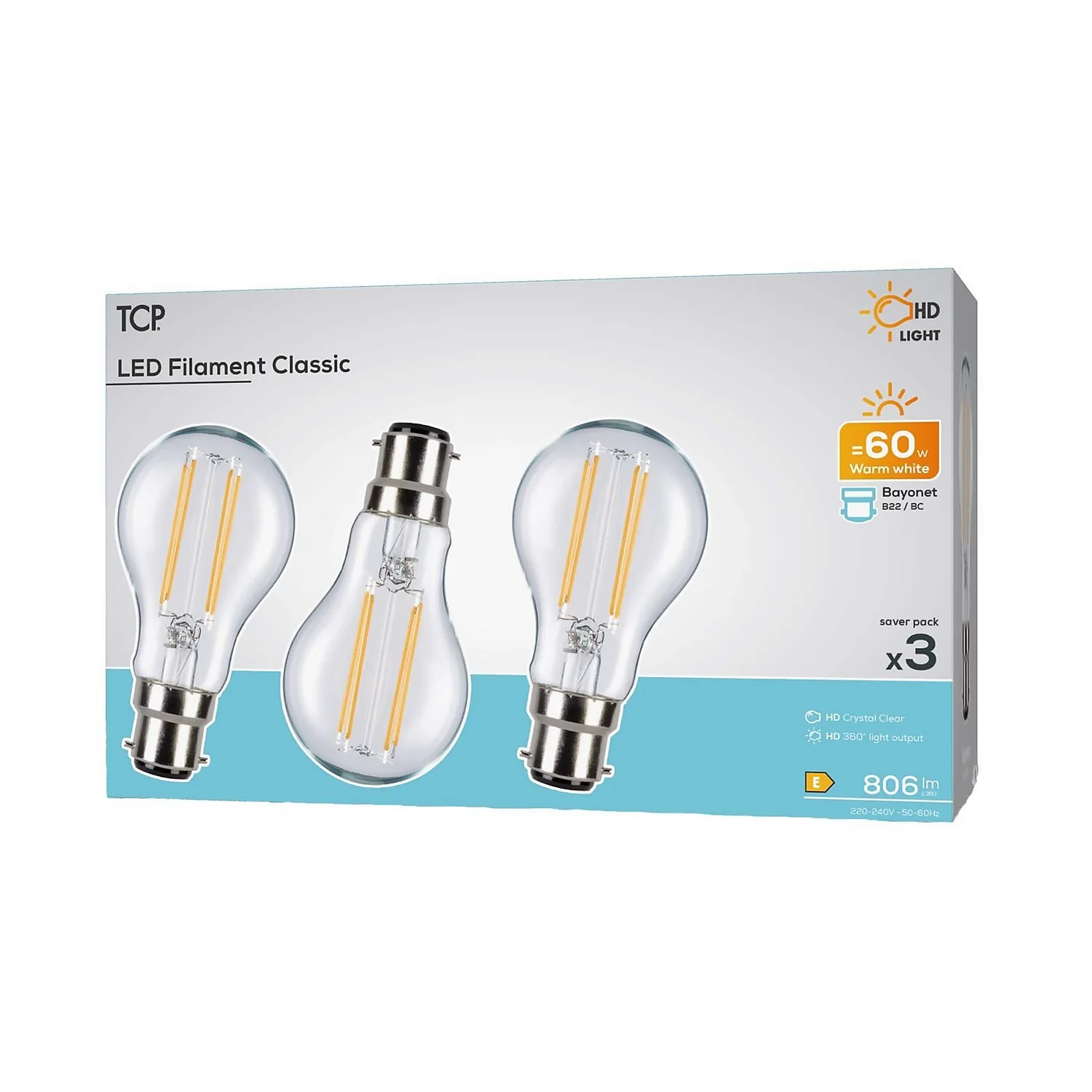 TCP LED Filament Clear Classic 6W BC Light Bulb - 3 Pack 4 TCP LED Filament Clear Classic 6W BC Light Bulb - 3 Pack - Image 2