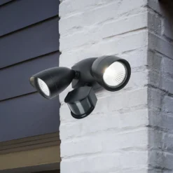 Lutec Shrimp Twin Head LED PIR Outdoor Wall Light - Black