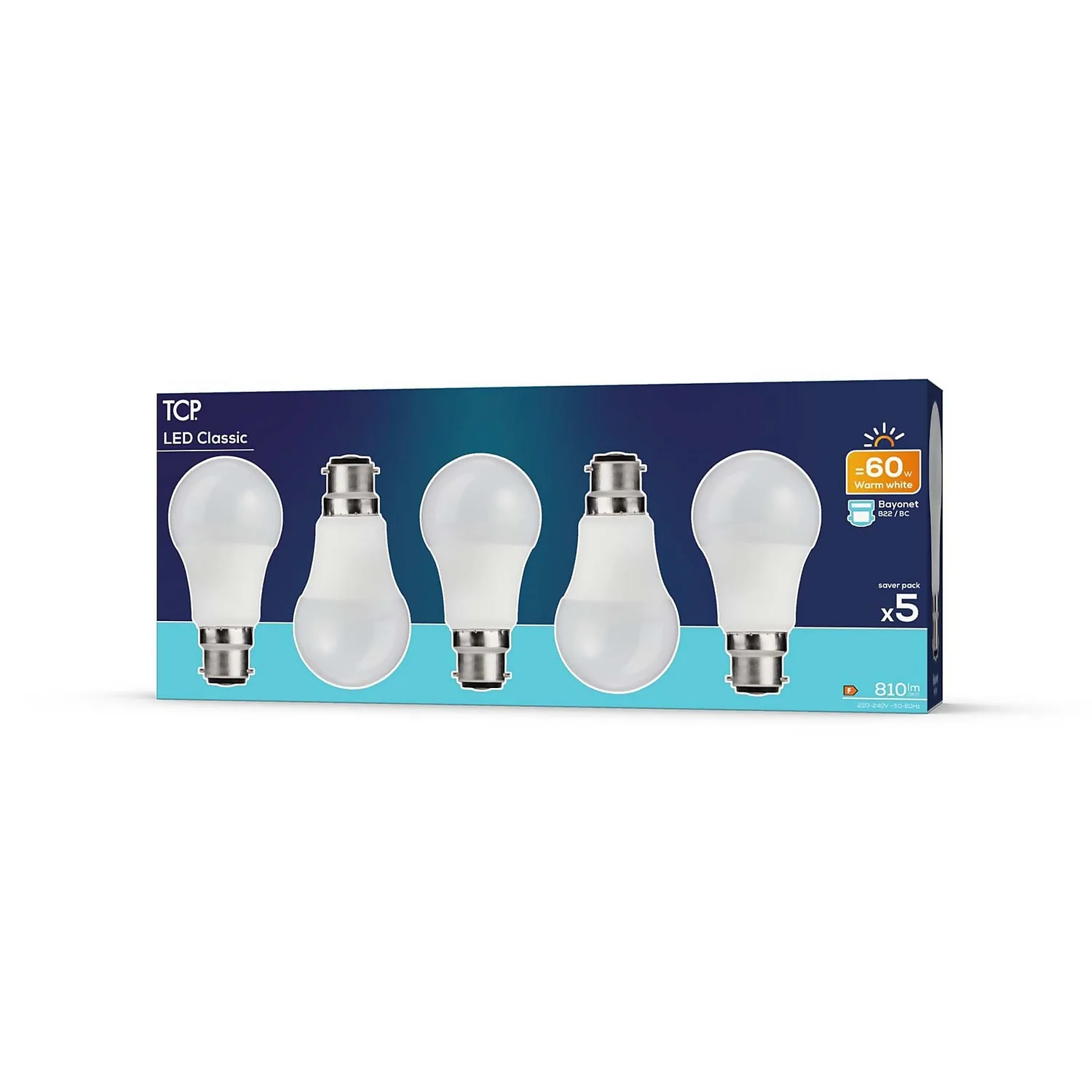TCP LED Classic 60W BC Warm - 5 Pack 4 TCP LED Classic 60W BC Warm - 5 Pack - Image 2