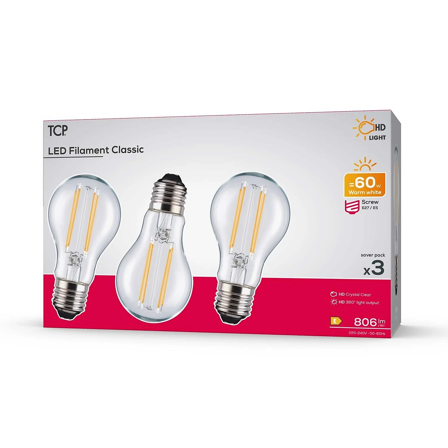 TCP Filament Classic 60W ES Clear Light Bulb - 3 Pack 4 TCP Filament Classic 60W ES Clear Light Bulb - 3 Pack - Image 2