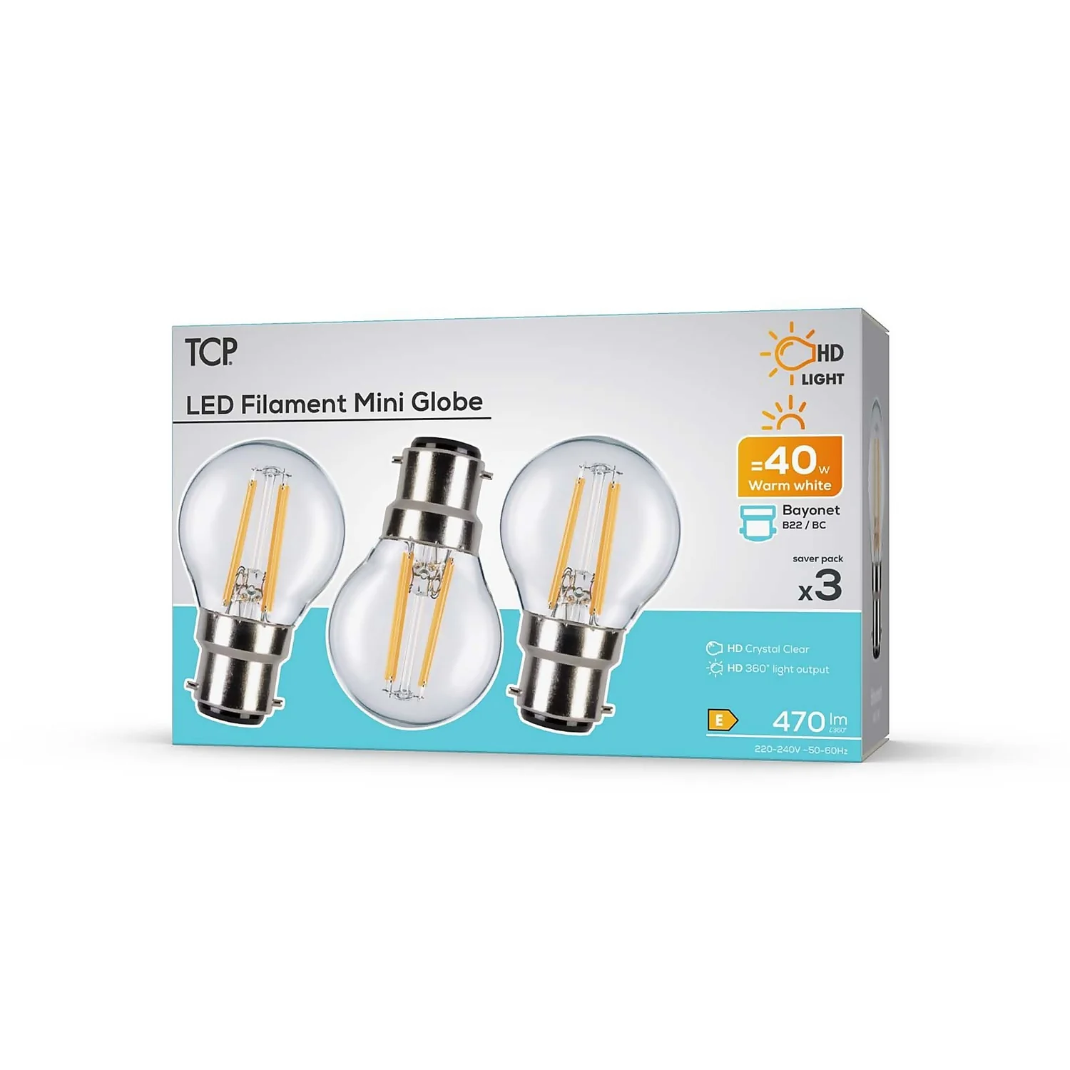 TCP Filament Globe Clear 40W BC Warm Light Bulb - 3 Pack 4 TCP Filament Globe Clear 40W BC Warm Light Bulb - 3 Pack - Image 2