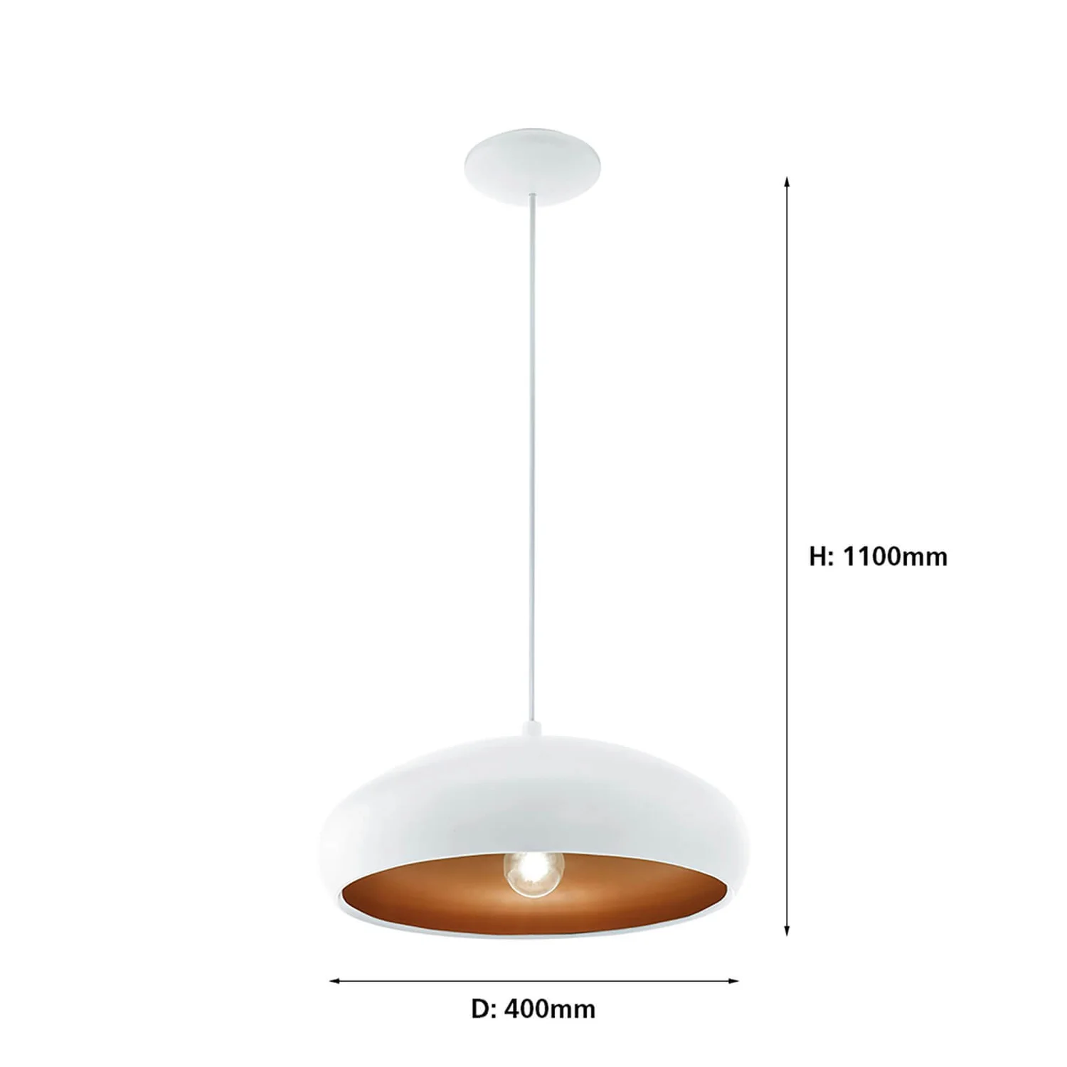 Eglo Mogano 1 Pendant Light - White & Copper 5 Eglo Mogano 1 Pendant Light - White & Copper - Image 3