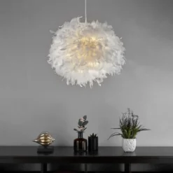 Hattie Feather Non-elec Light Shade - White -Chic Lighting Store 12886897 1345049847643523