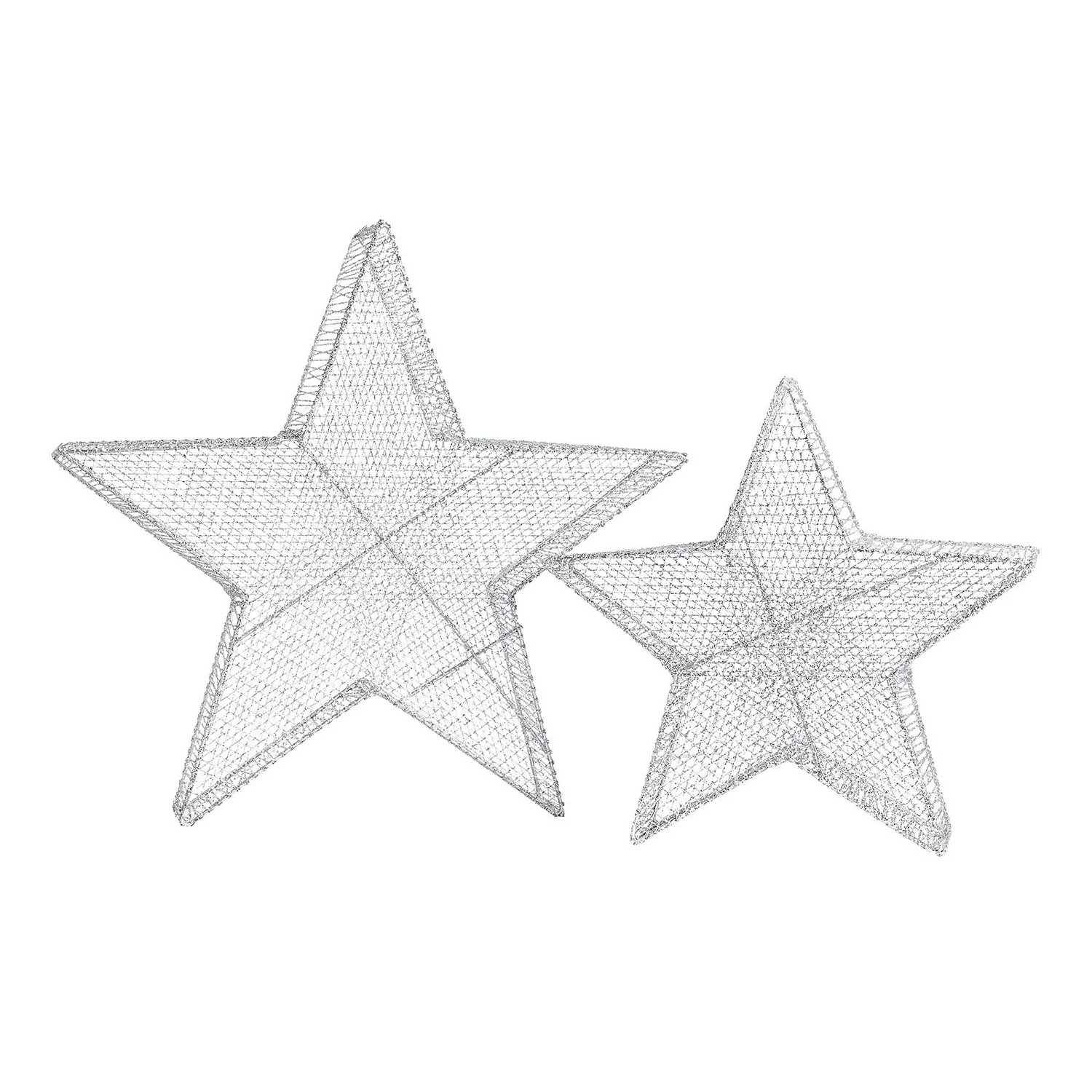 Silver Mesh Star Christmas Lights - Set Of 2 5 Silver Mesh Star Christmas Lights - Set Of 2 - Image 3