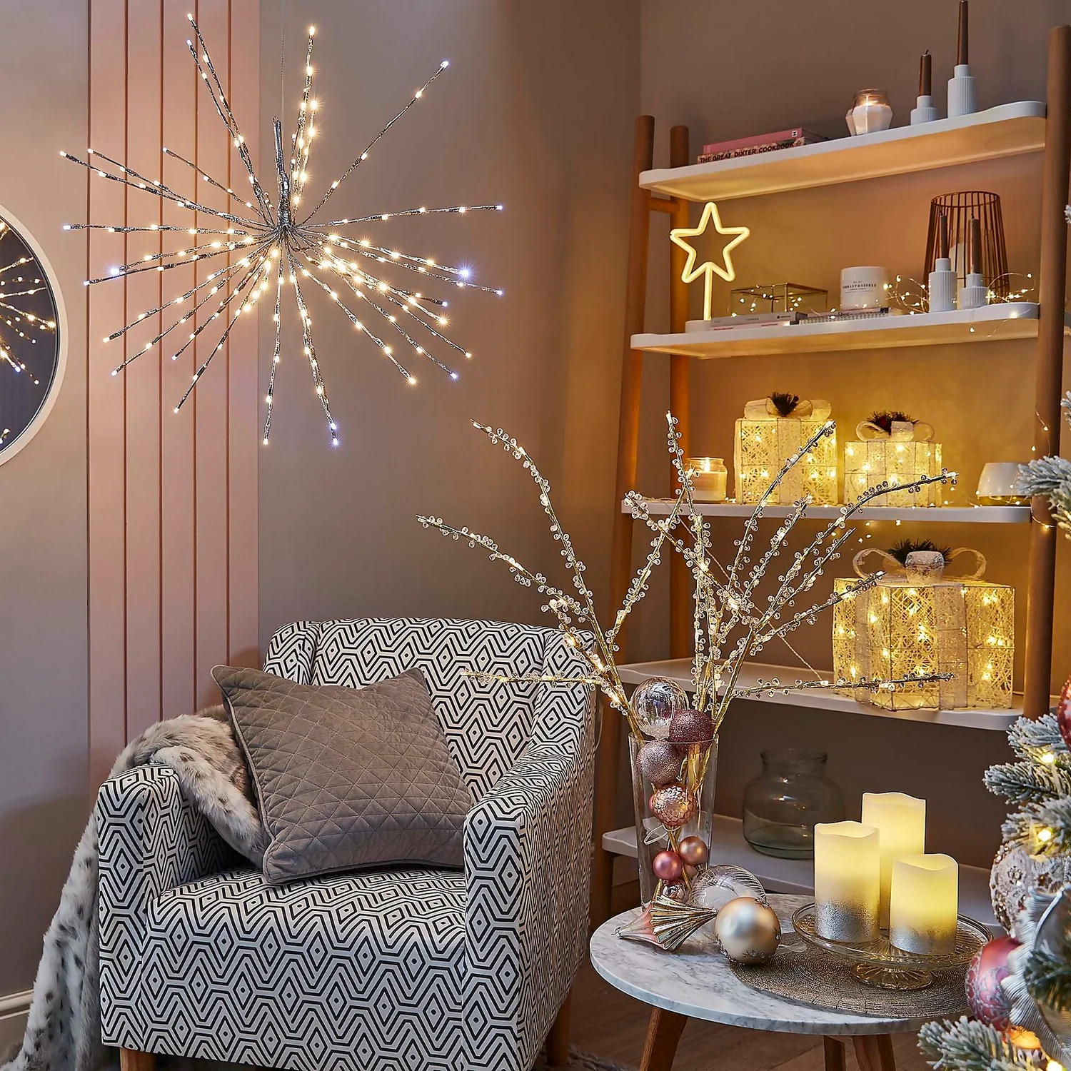 Gold Crystal Branch Christmas Lights - Set Of 3 (Battery Operated) 4 Gold Crystal Branch Christmas Lights - Set Of 3 (Battery Operated) - Image 2