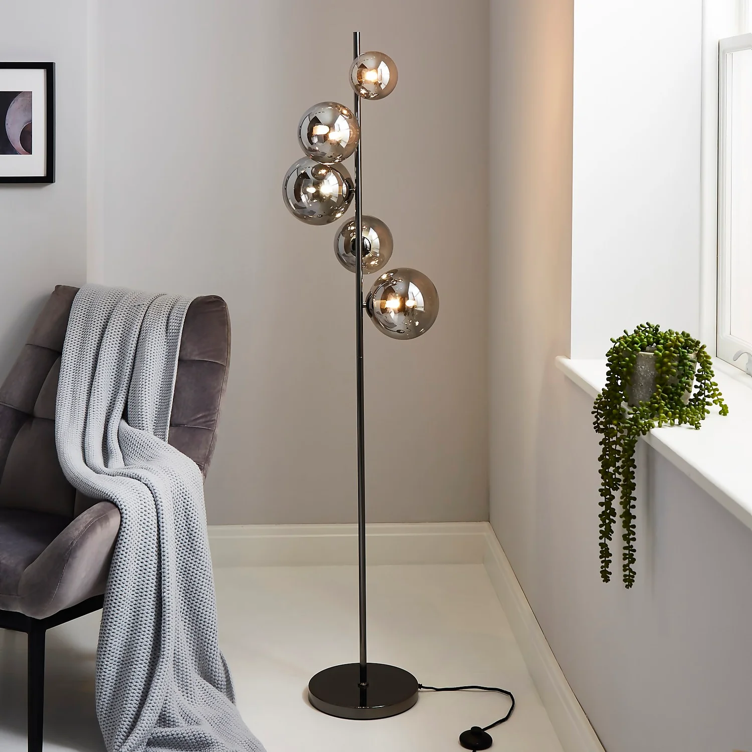 Orb II 5 Light Floor Lamp - Black Chrome Smoke 3 Orb II 5 Light Floor Lamp - Black Chrome Smoke