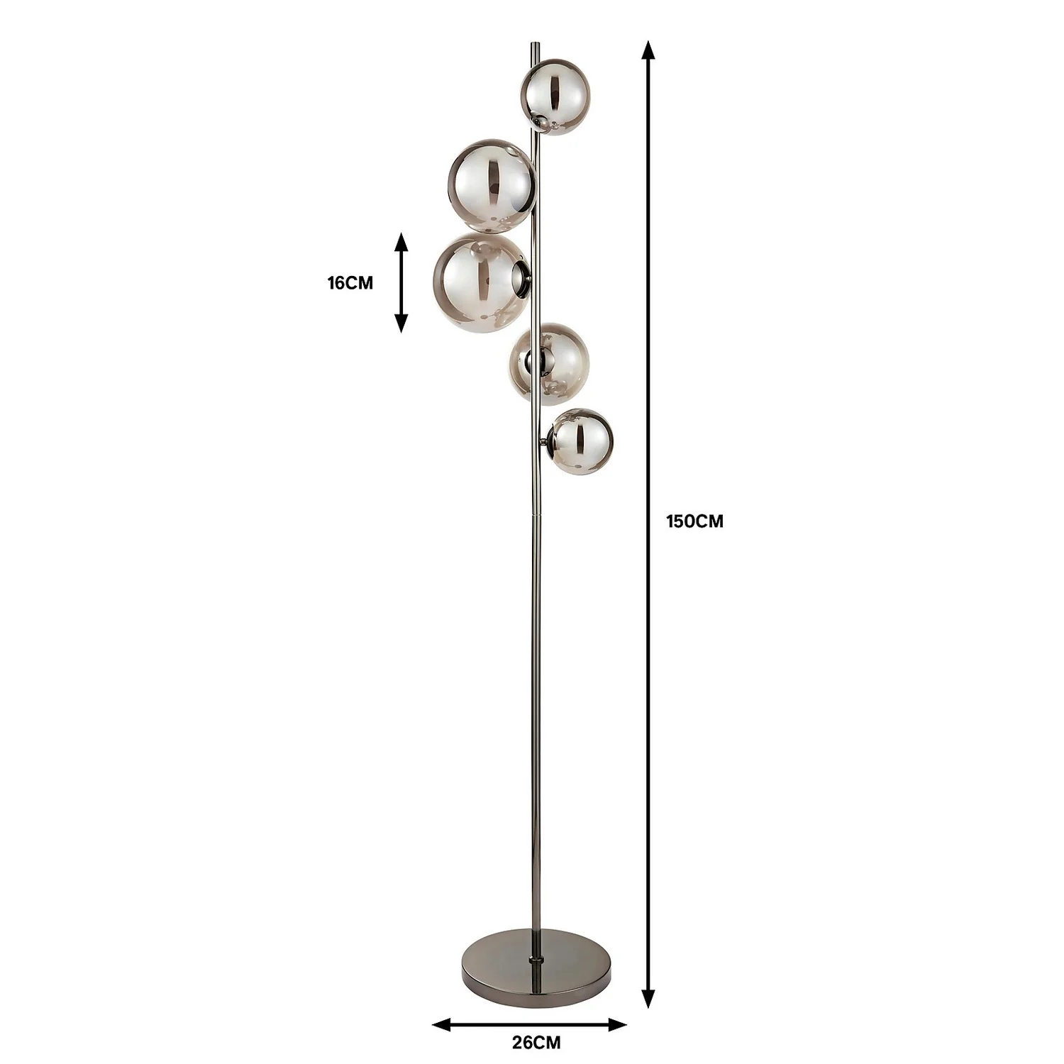 Orb II 5 Light Floor Lamp - Black Chrome Smoke 7 Orb II 5 Light Floor Lamp - Black Chrome Smoke - Image 5