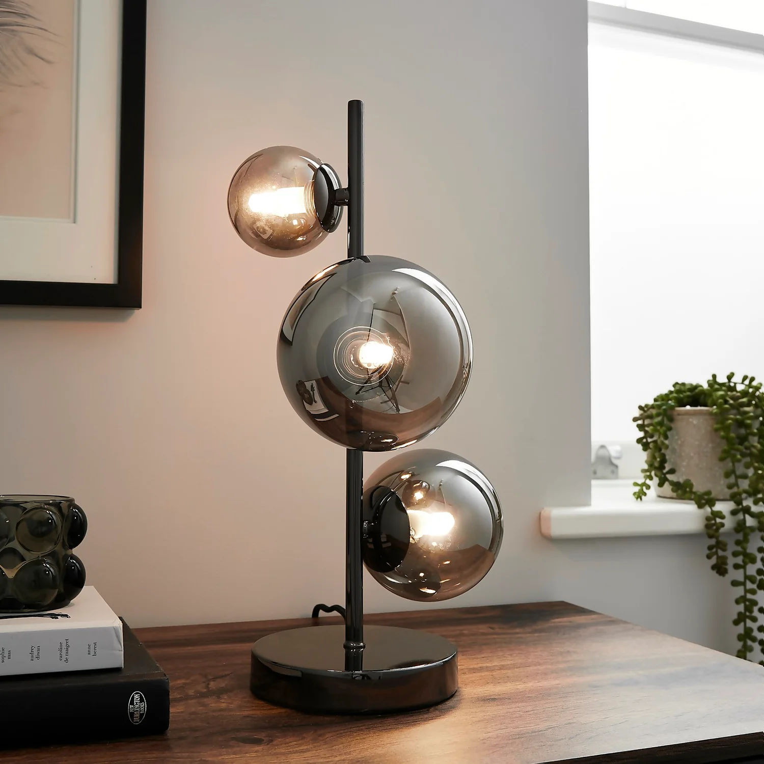 Orb II 3 Light Table Lamp - Black Chrome Smoke 3 Orb II 3 Light Table Lamp - Black Chrome Smoke