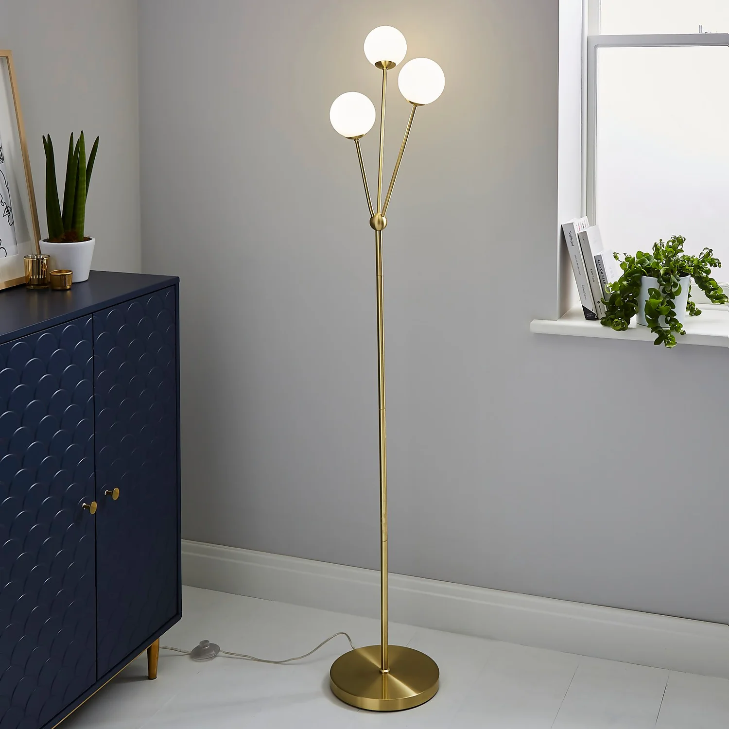 Orb 3 Light Floor Lamp - Brass & Opal 3 Orb 3 Light Floor Lamp - Brass & Opal