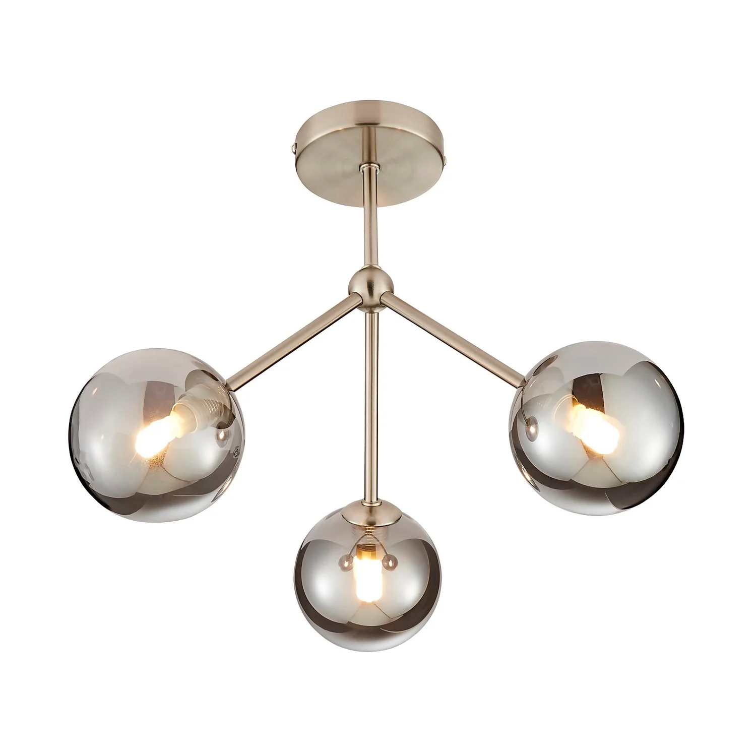 Orb 3 Light Semi Flush Pendant - Nickel Smoke 4 Orb 3 Light Semi Flush Pendant - Nickel Smoke - Image 2