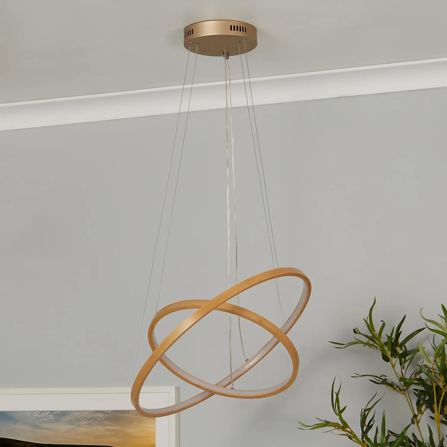 Malibu LED Double Ring Ceiling Pendant Light - Bamboo 5 Malibu LED Double Ring Ceiling Pendant Light - Bamboo - Image 3