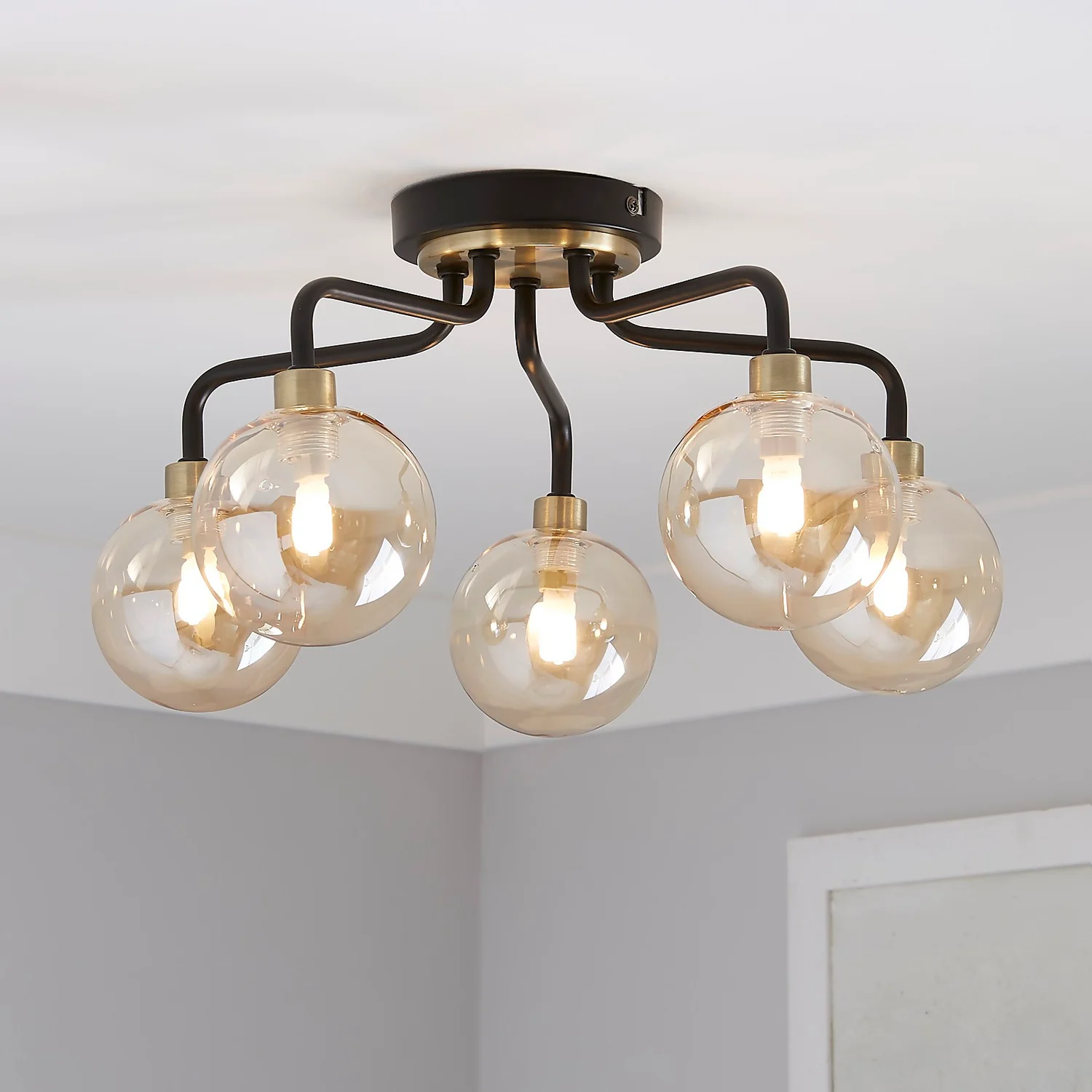 Shoreditch Five Light Semi Flush Ceiling Light - Champagne & Brass 3 Shoreditch Five Light Semi Flush Ceiling Light - Champagne & Brass