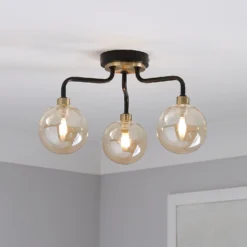 Shoreditch Three Light Semi Flush Ceiling Light - Champagne & Brass