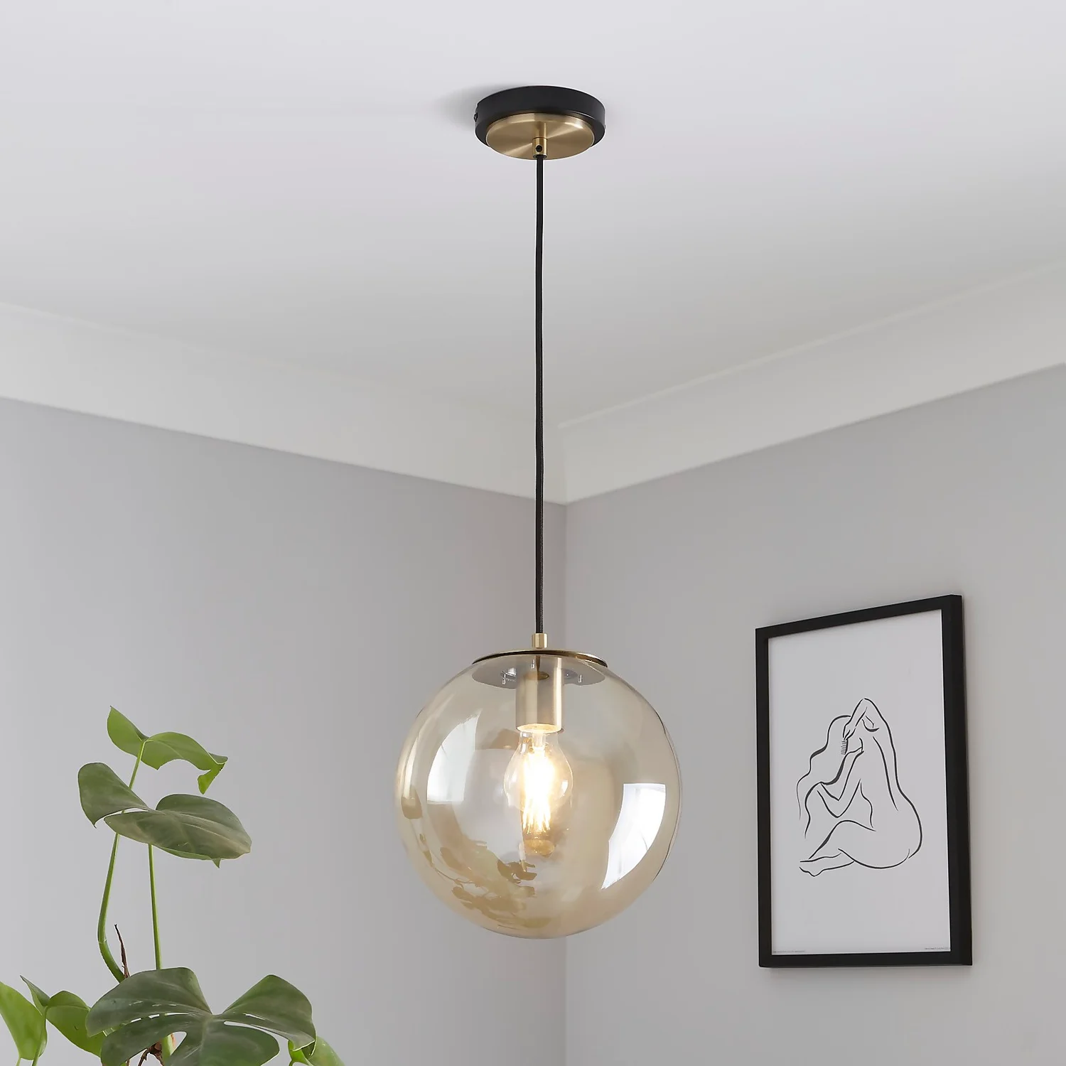 Shoreditch Glass Pendant Light - Champagne & Brass 3 Shoreditch Glass Pendant Light - Champagne & Brass