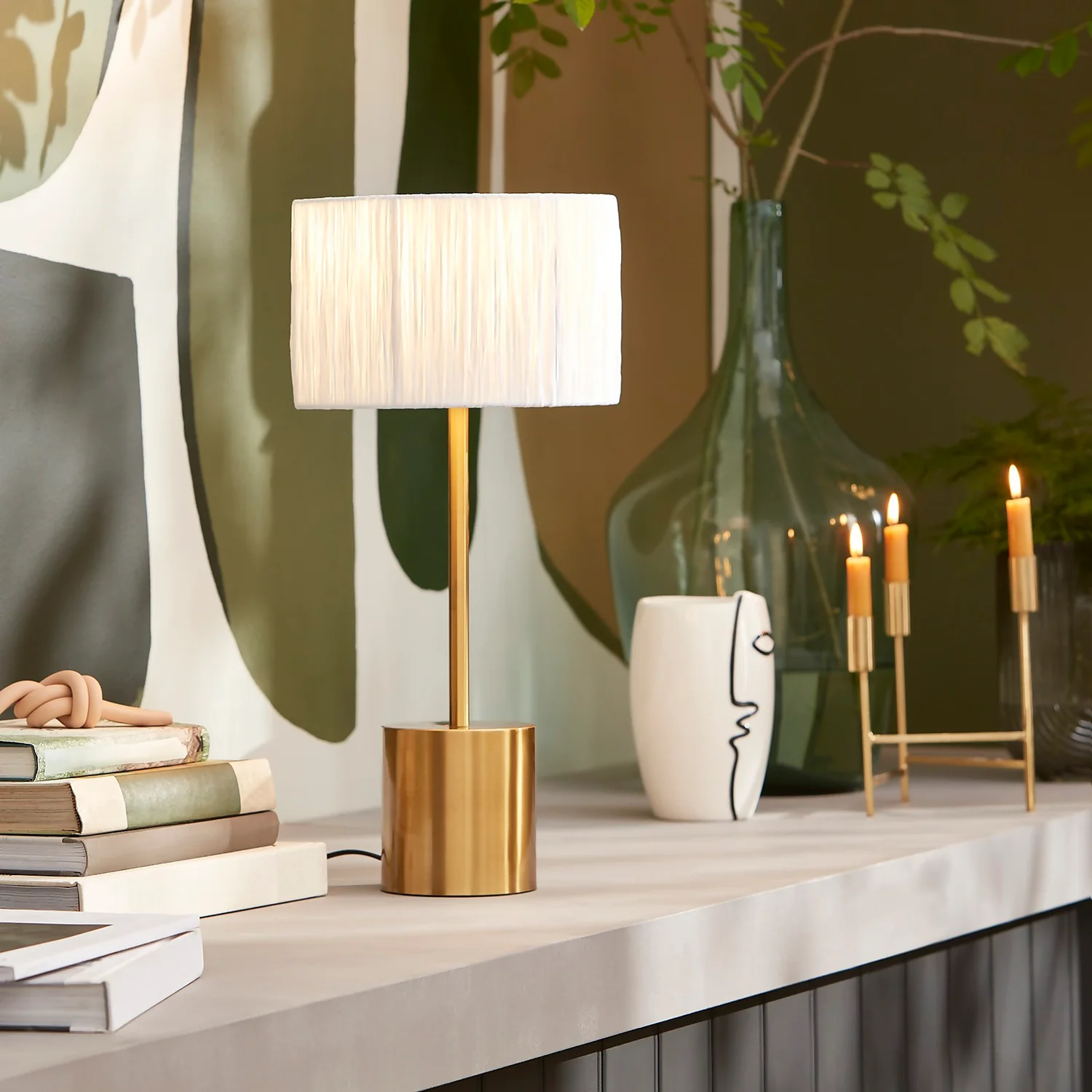 Raffia Table Lamp - White & Gold 7 Raffia Table Lamp - White & Gold - Image 5