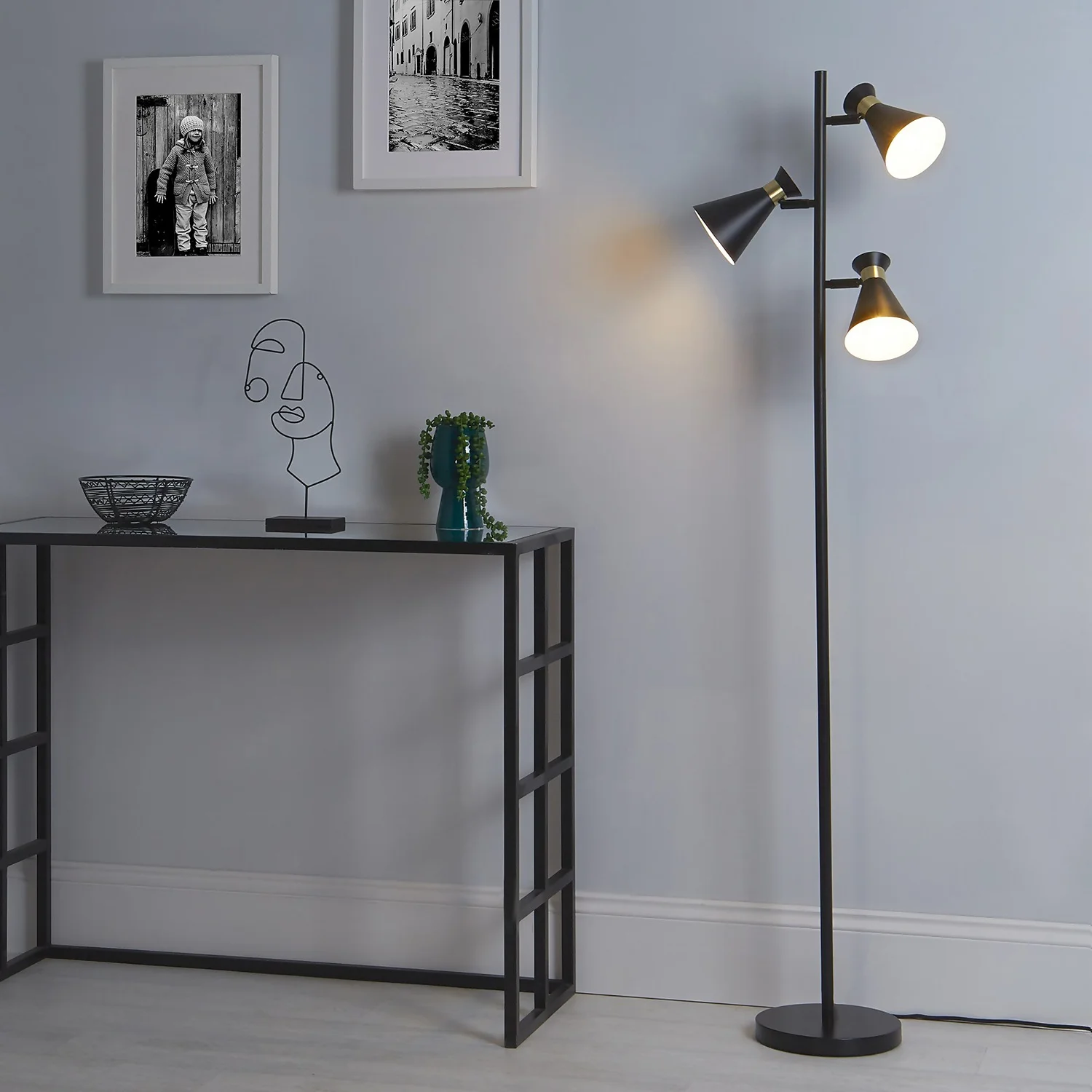 Balham 3 Light Floor Lamp - Black & Brass 8 Balham 3 Light Floor Lamp - Black & Brass - Image 6