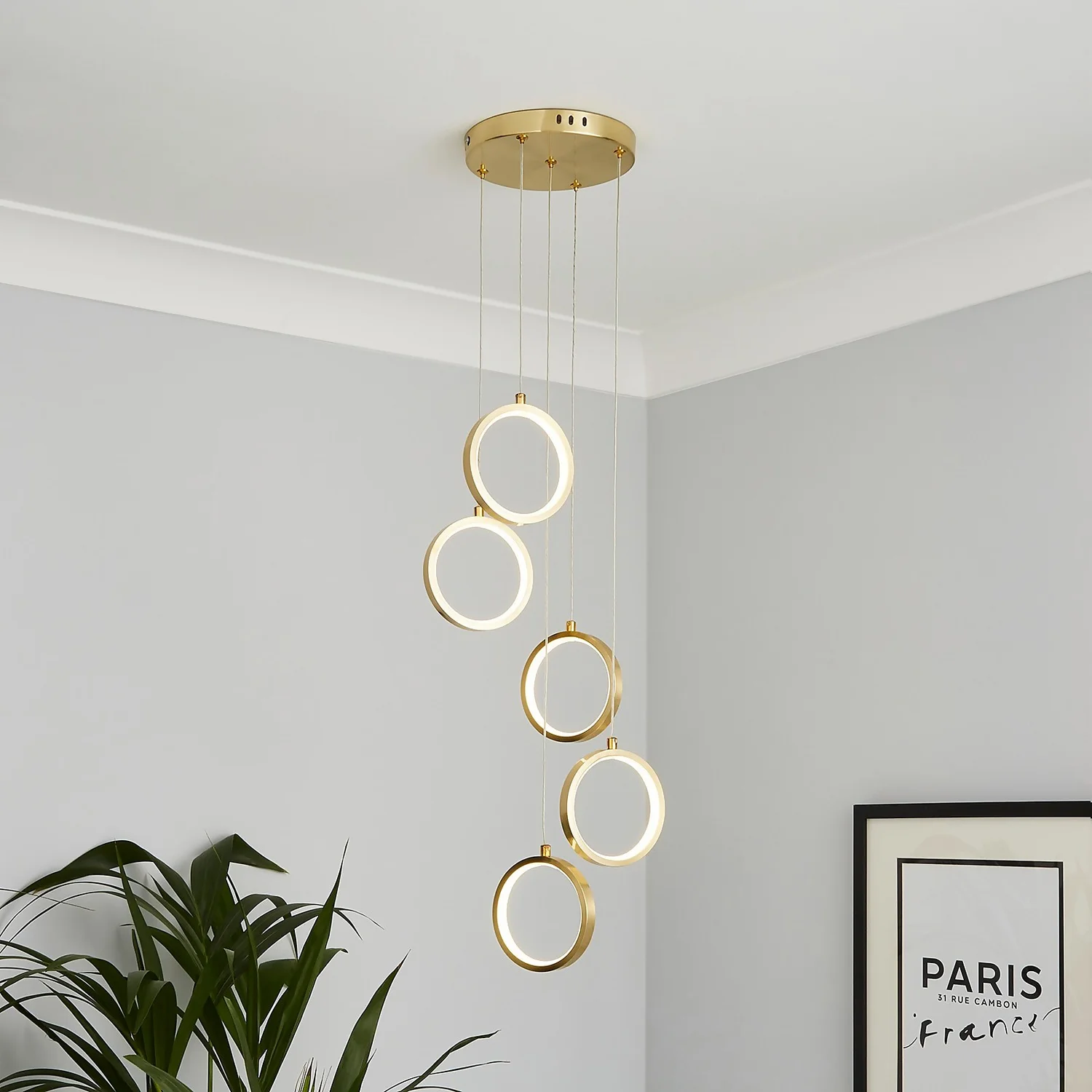 Lenox LED 5 Ring Cluster Pendant Ceiling Light - Brass 3 Lenox LED 5 Ring Cluster Pendant Ceiling Light - Brass