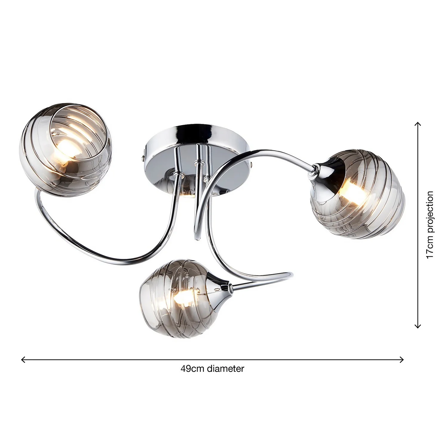 Marple 3 Light Semi Flush Ceiling Light - Chrome & Smoke 8 Marple 3 Light Semi Flush Ceiling Light - Chrome & Smoke - Image 6