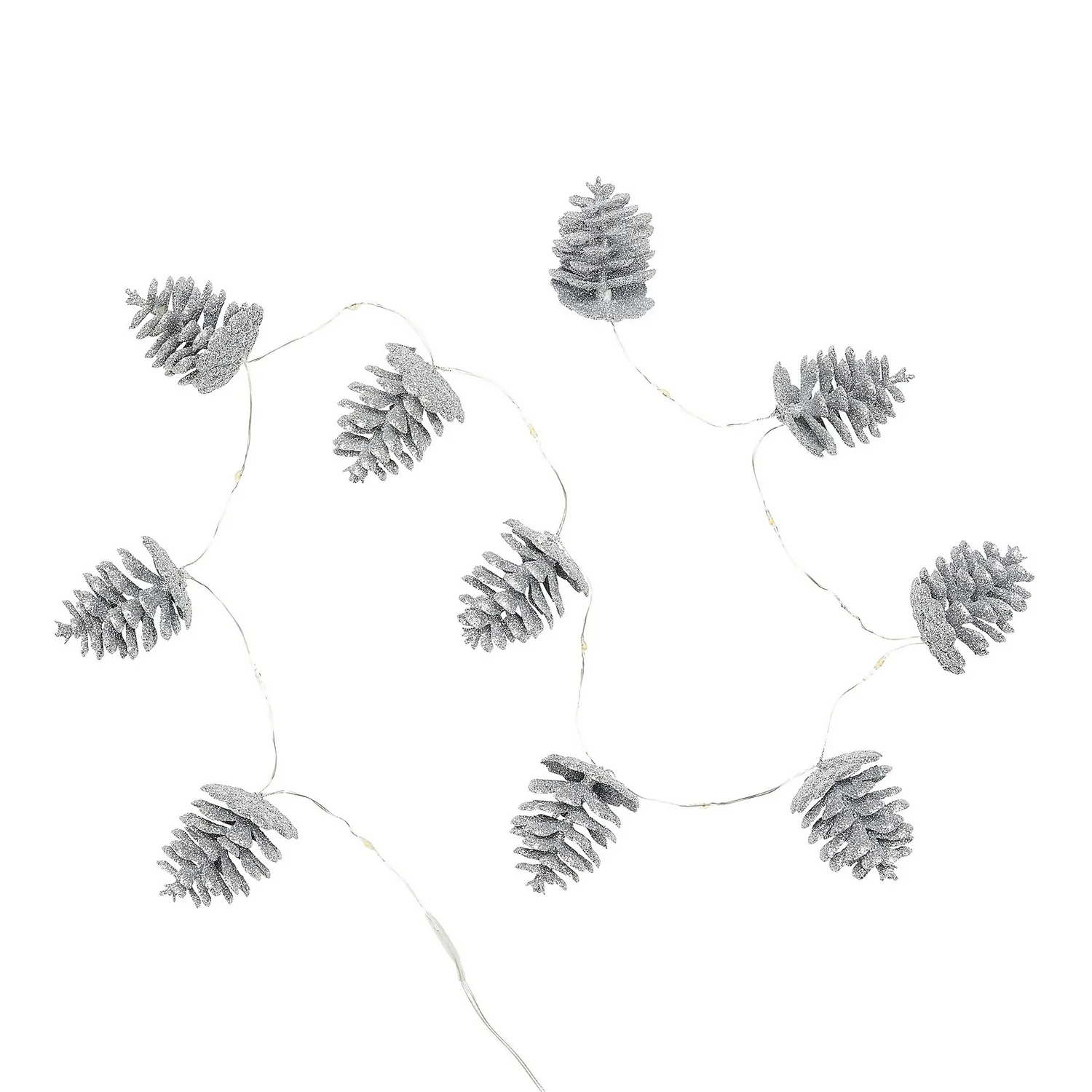 10 Silver Glitter Pinecone Christmas String Light (Battery Operated) 3 10 Silver Glitter Pinecone Christmas String Light (Battery Operated)