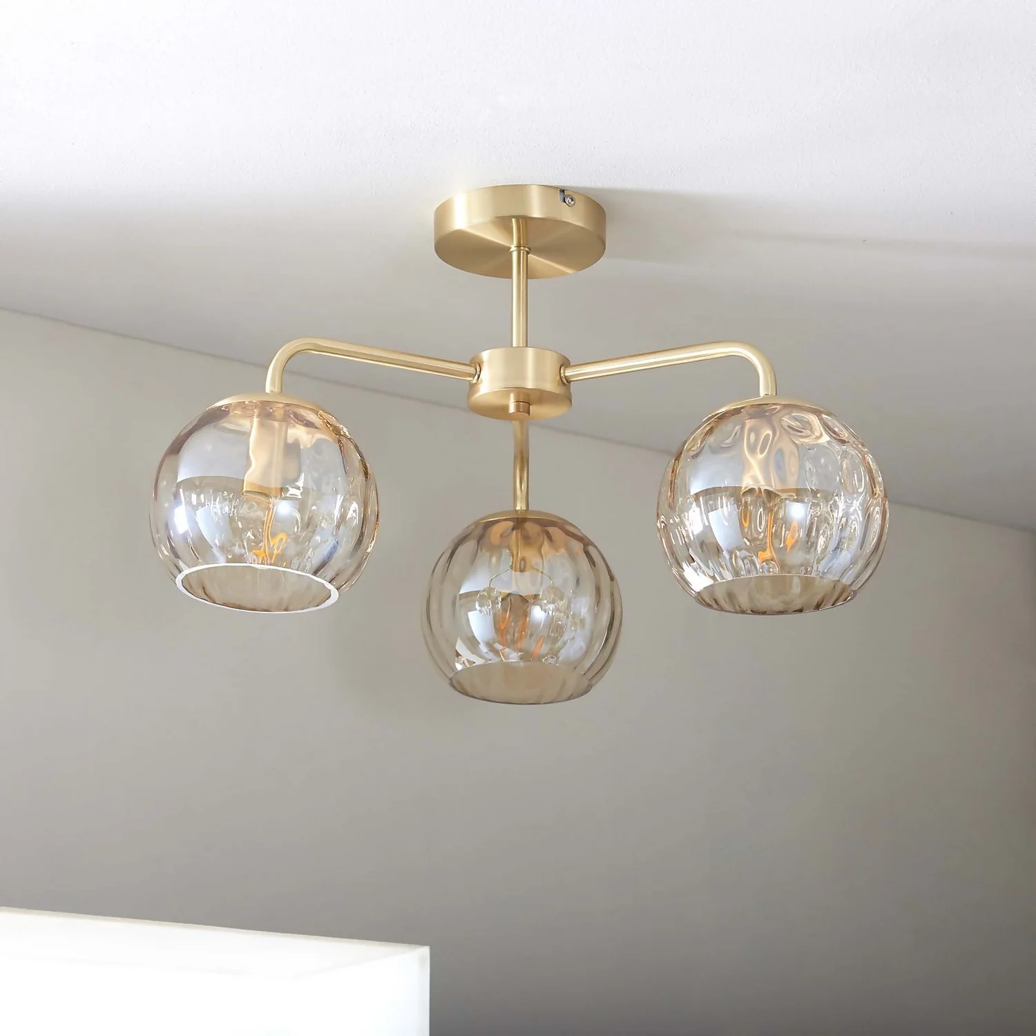 Geneva 3 Light Semi Flush Ceiling Light - Brass 5 Geneva 3 Light Semi Flush Ceiling Light - Brass - Image 3