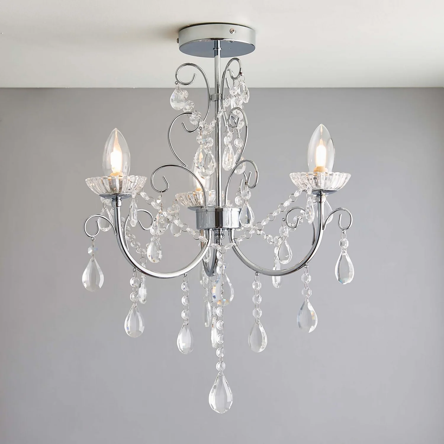 Shanzie Semi Flush Bathroom Chandelier Light - Chrome Effect 5 Shanzie Semi Flush Bathroom Chandelier Light - Chrome Effect - Image 3