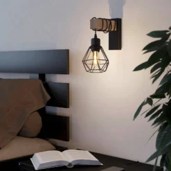 Eglo Townshend 5 Wall Light - Black & Wood -Chic Lighting Store 14302940 1555038224056556