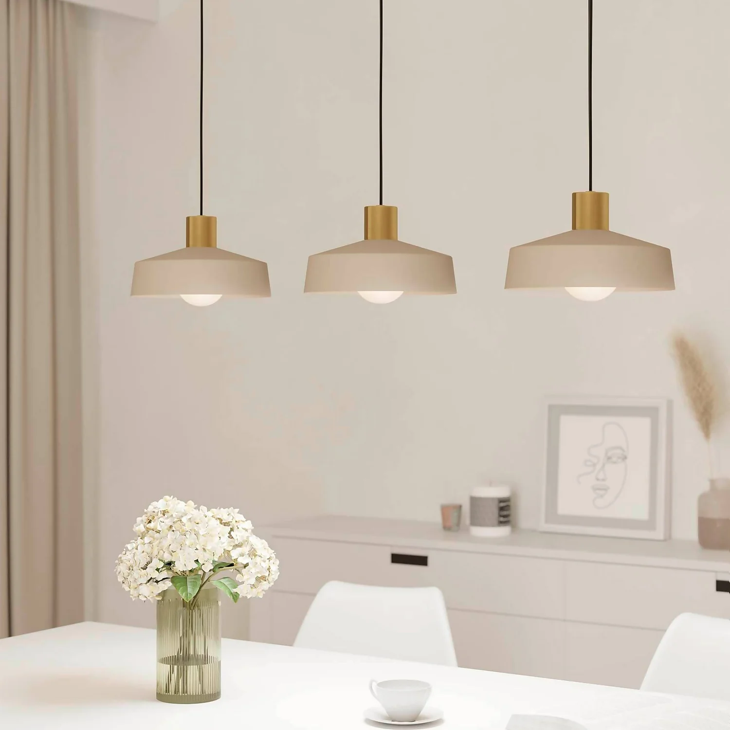 Eglo Valdiola 3 Lamp Diner Bar Light - Brushed Sand 3 Eglo Valdiola 3 Lamp Diner Bar Light - Brushed Sand