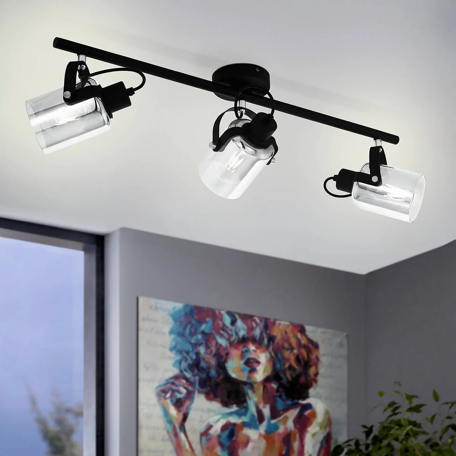 Eglo Berregas 3 Lamp Spotlight - Black & Transparent 5 Eglo Berregas 3 Lamp Spotlight - Black & Transparent - Image 3