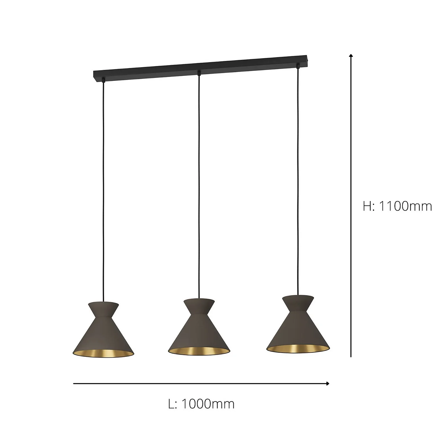 Eglo Nastasia 3 Lamp Pendant Diner Bar Light - Cappuccino & Brass 6 Eglo Nastasia 3 Lamp Pendant Diner Bar Light - Cappuccino & Brass - Image 4